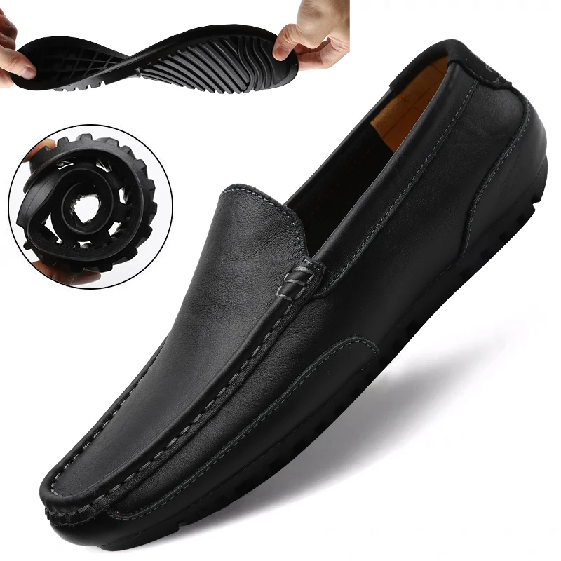 Мъжки ежедневни обувки от естествена кожа, Марка 2021, Италиански мъжки Лоферы, Дишащи Слипоны, Черни обувки за шофиране, по-Големи Размери 37-47 0