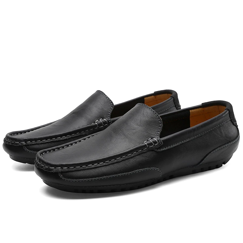 Мъжки ежедневни обувки от естествена кожа, Марка 2021, Италиански мъжки Лоферы, Дишащи Слипоны, Черни обувки за шофиране, по-Големи Размери 37-47 1