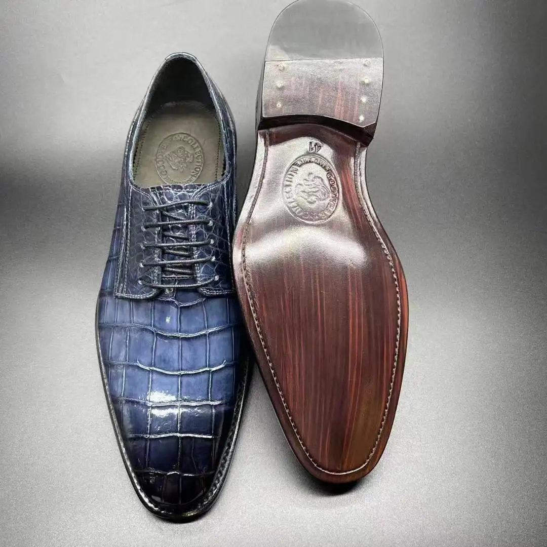 мъжки модел обувки chue, мъжки обувки от естествена кожа, мъжки обувки от крокодилска кожа, мъжки обувки от крокодилска кожа, сини мъжки обувки от крокодилска кожа 2