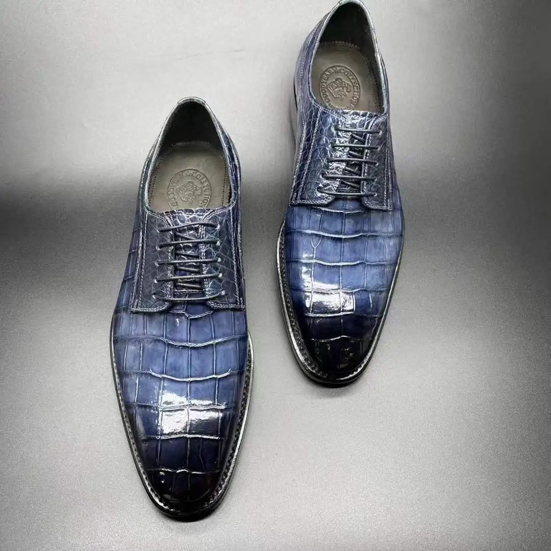 мъжки модел обувки chue, мъжки обувки от естествена кожа, мъжки обувки от крокодилска кожа, мъжки обувки от крокодилска кожа, сини мъжки обувки от крокодилска кожа 3