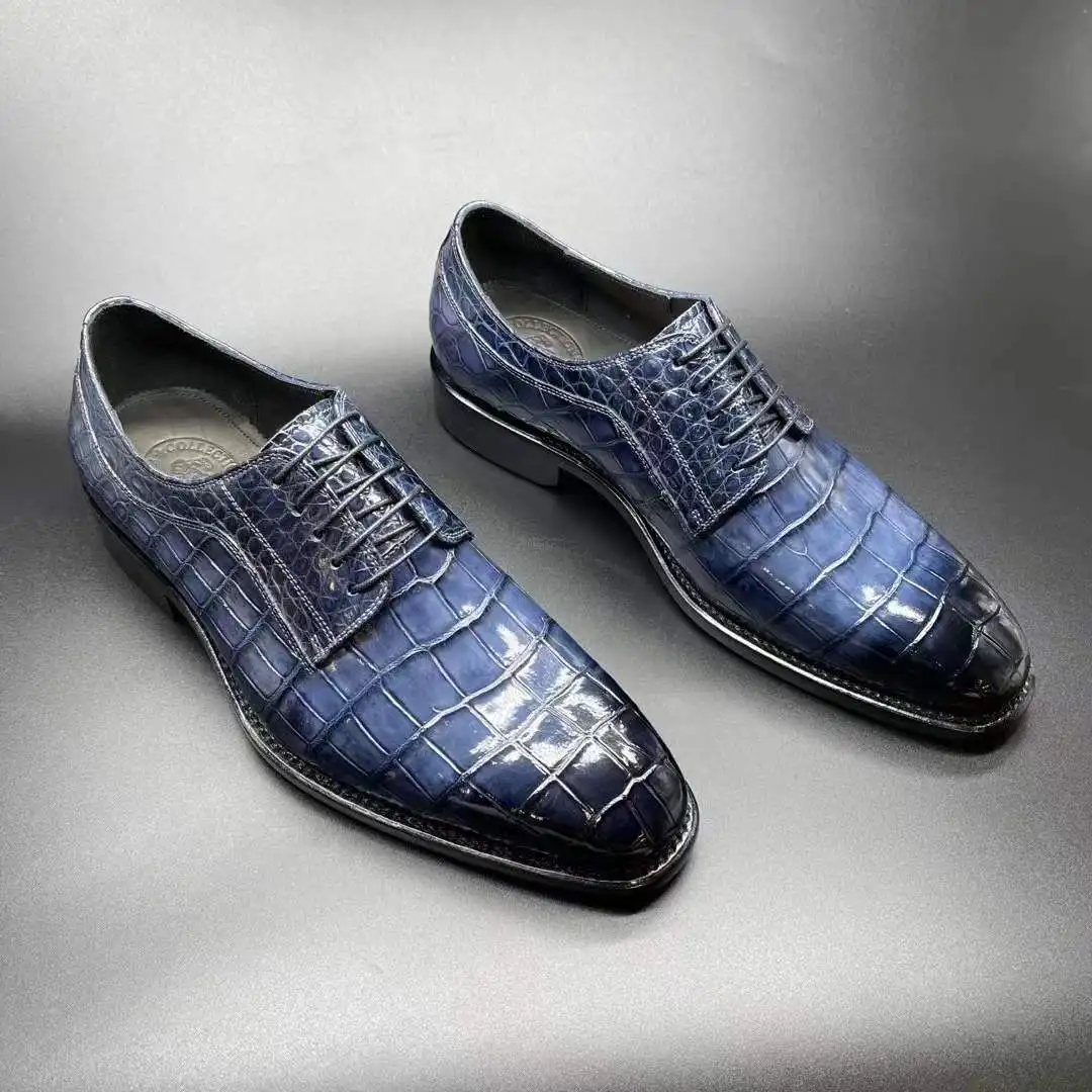 мъжки модел обувки chue, мъжки обувки от естествена кожа, мъжки обувки от крокодилска кожа, мъжки обувки от крокодилска кожа, сини мъжки обувки от крокодилска кожа 4