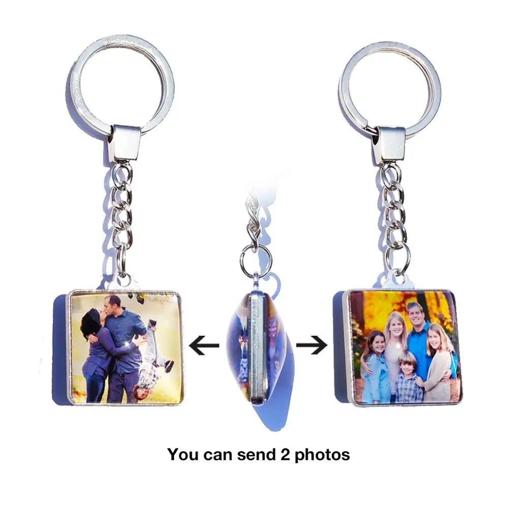 Направи си САМ Двустранно Снимка На Поръчка Ключодържател Персонализирани Ключодържатели Индивидуални Стъклени Кабошоны Семейни Влюбен Детски метални ключодържатели Подаръци 2