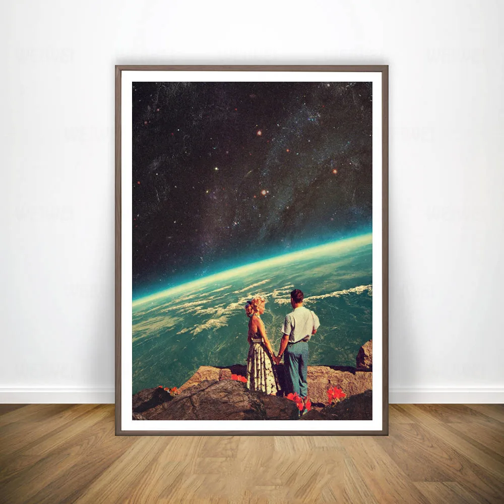 Нощното Небе Артистични Щампи Земята Платно Плакати Сюрреализъм Galaxy Космос Луната Платно Картина Плуване Космически Стенни Картини Декор 3