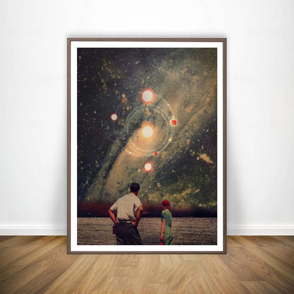 Нощното Небе Артистични Щампи Земята Платно Плакати Сюрреализъм Galaxy Космос Луната Платно Картина Плуване Космически Стенни Картини Декор 4