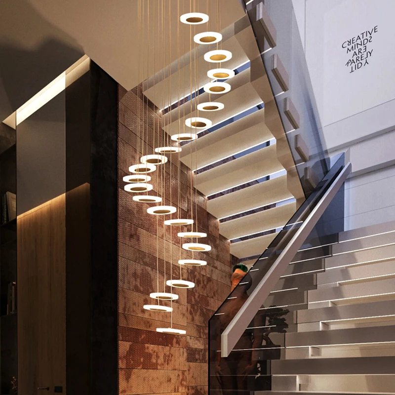 Окачен Лампа Модерен минималистичен двустепенна етаж зала с модерна атмосфера Скандинавски хол лампа вила вита стълба дълга подвесная