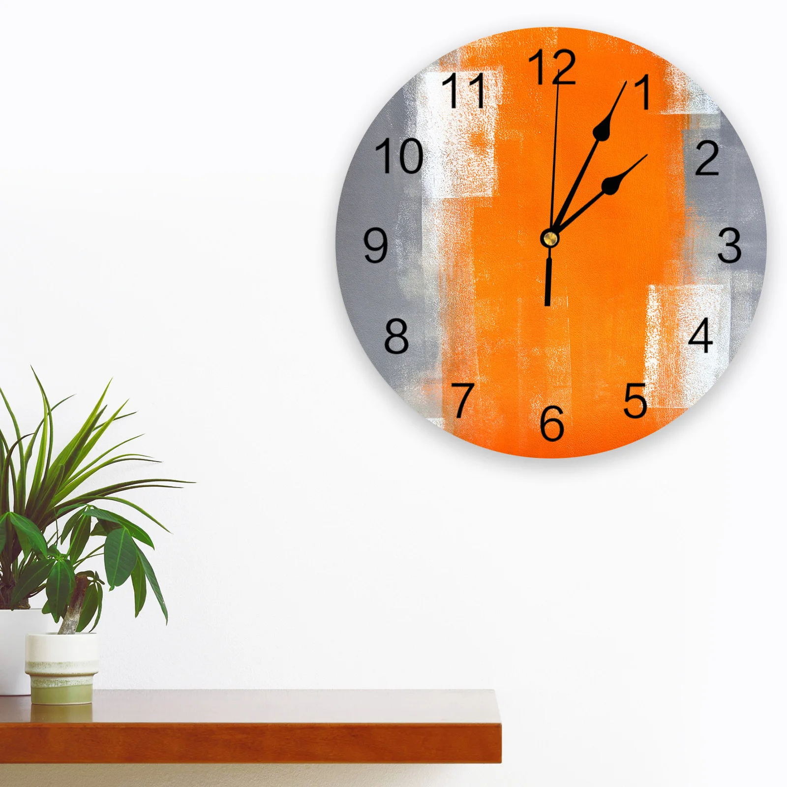 Оранжево-Сиво Абстрактна Шарка Безшумни Стенни Часовници Модни Часовници За Всекидневна Модерна Декорация На Дома, Денонощно 1
