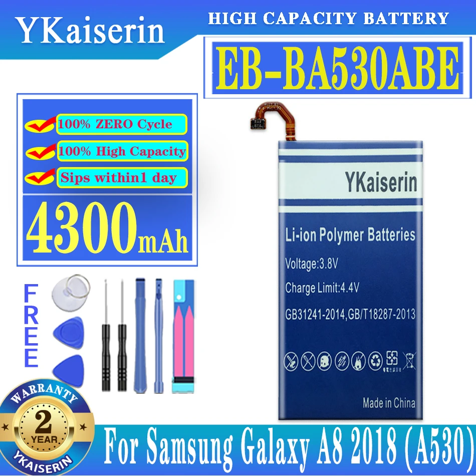 Оригинален YKaiserin EB-BA530ABE 4300 mah Батерия За Samsung Galaxy A8 2018 A530 SM-A530 A530F A530K/L/S/W A530N/DS Батерии Инструменти