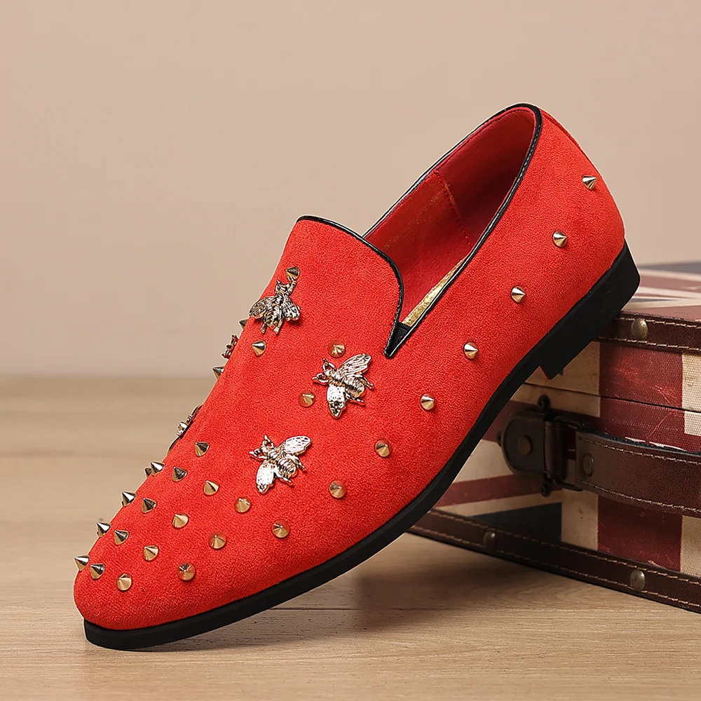 По-големи Размери, Мъжки ежедневни обувки с Нитове, мъжки велурени модела обувки с остри пръсти, луксозни лоферы без скрепителни елементи, по-големи Размери 38-47 3