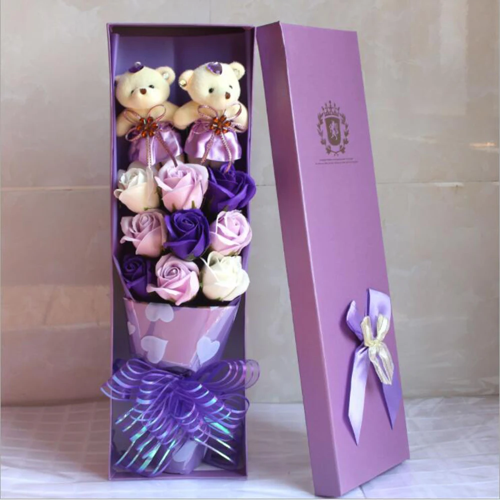 Подарък кутия Разход на сапун букет цветя играчка мечка Кукли, Плюшени букети цветя на Свети Валентин Подаръци За Рожден Ден