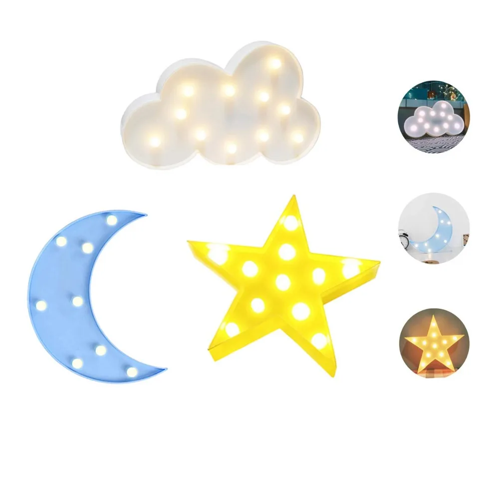 Прекрасно Облакът, Звездата, Луната, Led 3D Лампа, нощна светлина, Детски Подарък, Играчка За Малки Деца, Спалня, Лампа, Декорация, Вътрешно Осветление 4