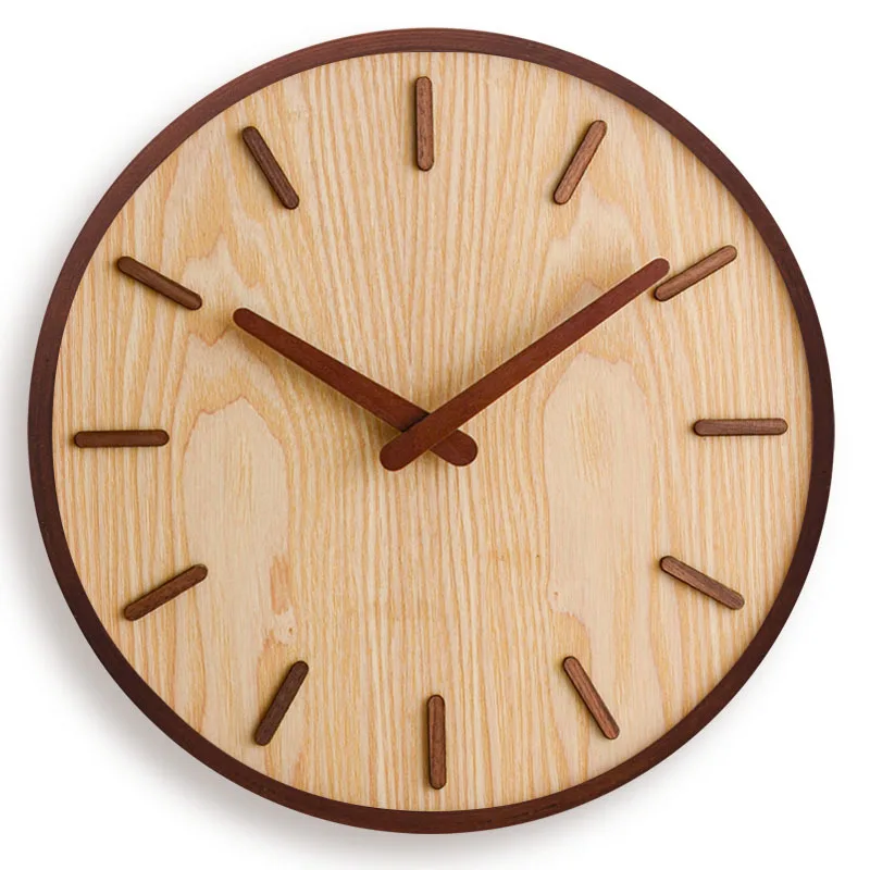 Прости Китайски стенни часовници, дървени модерни домашни украса на хола кръгли кварцов часовник Nordic wind clock