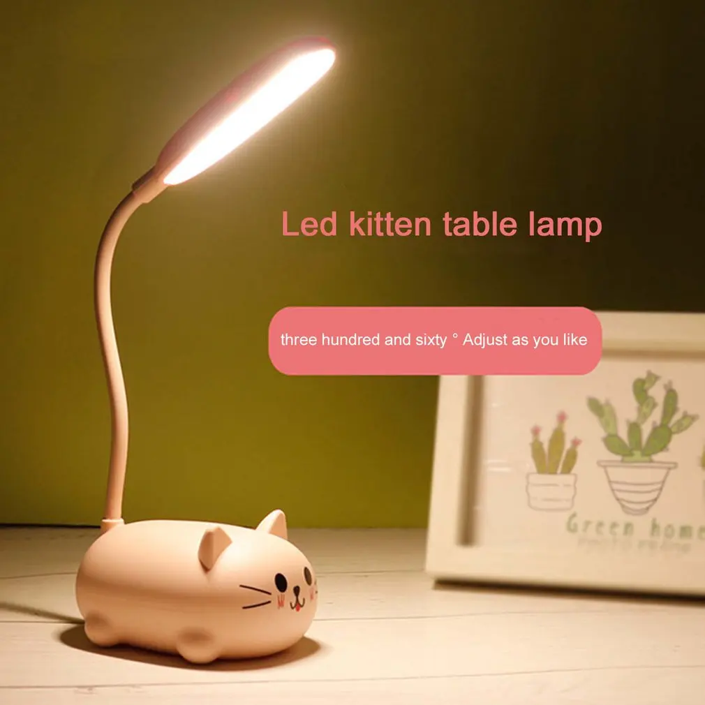 Регулируема Настолна Лампа Карикатура Сладък Котка лека нощ USB Акумулаторна батерия LED Настолна Лампа Защита на Очите на Бебето Топло Бяла Настолна Лампа 2