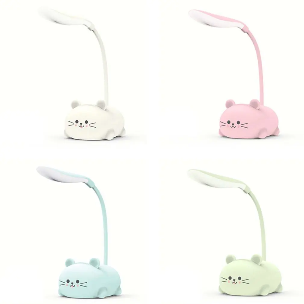 Регулируема Настолна Лампа Карикатура Сладък Котка лека нощ USB Акумулаторна батерия LED Настолна Лампа Защита на Очите на Бебето Топло Бяла Настолна Лампа 5