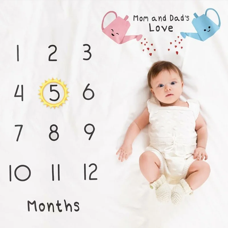 Ръст На Новороденото Бебе Месечна Крайъгълен Камък Одеяло Манта Игри Мат Календар Лък За Коса-Аксесоари За Фотография 1