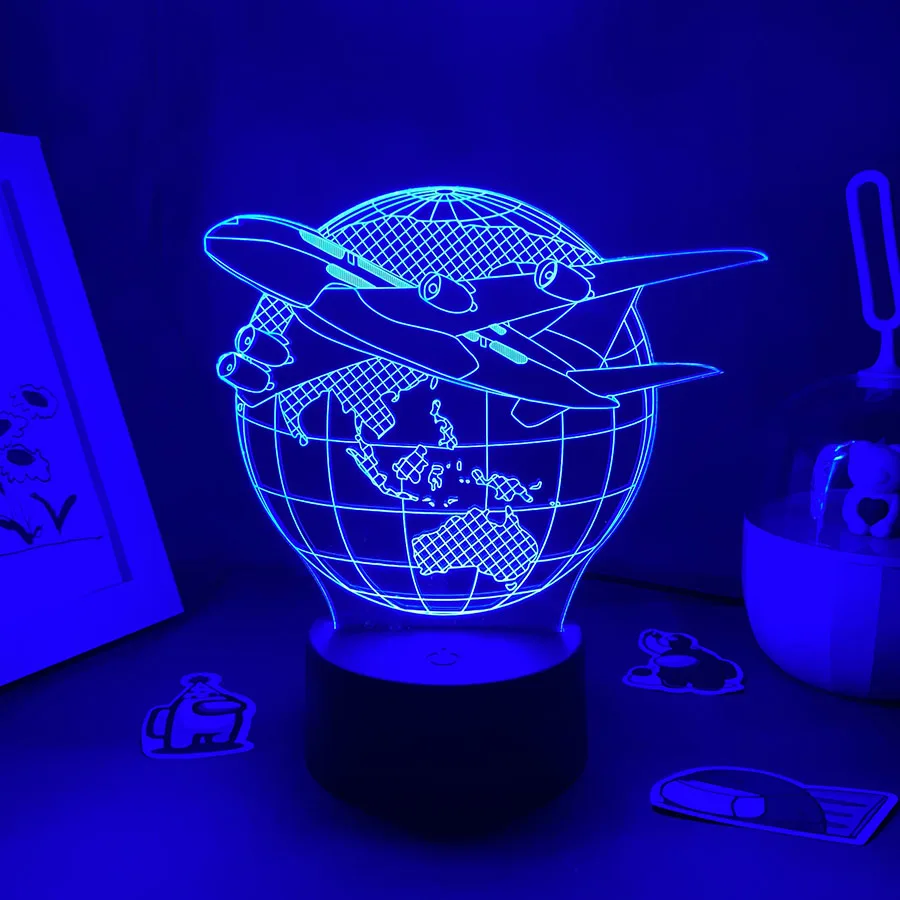 Самолет Модел на Земята 3D Илюзия LED Лавовый Лампа Творчески Нощни Светлини Стръмни Колоритен Подаръци За Приятелите на малка странична Масичка За Спалня Декор 1