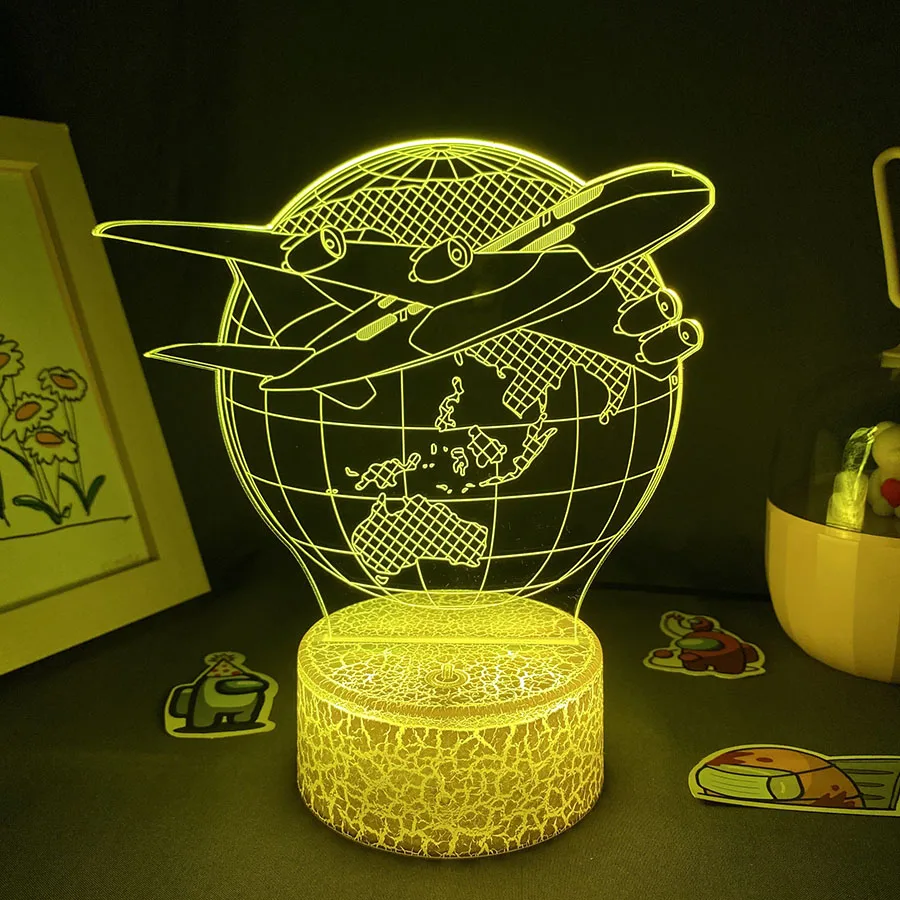 Самолет Модел на Земята 3D Илюзия LED Лавовый Лампа Творчески Нощни Светлини Стръмни Колоритен Подаръци За Приятелите на малка странична Масичка За Спалня Декор 4