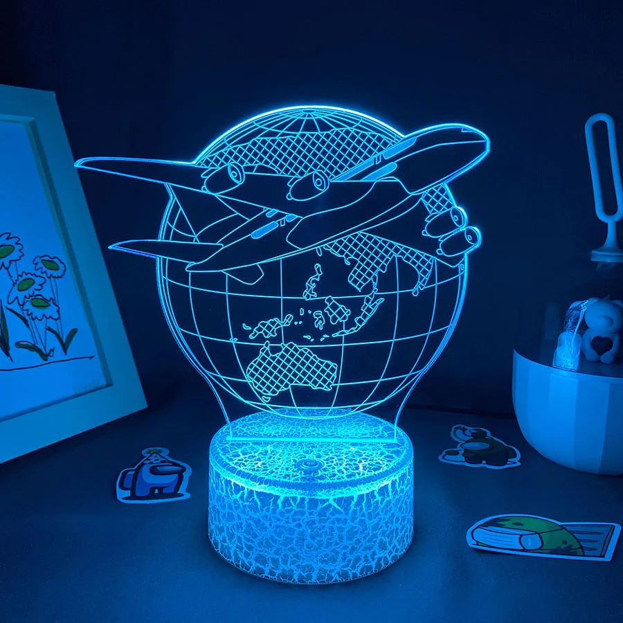 Самолет Модел на Земята 3D Илюзия LED Лавовый Лампа Творчески Нощни Светлини Стръмни Колоритен Подаръци За Приятелите на малка странична Масичка За Спалня Декор 5
