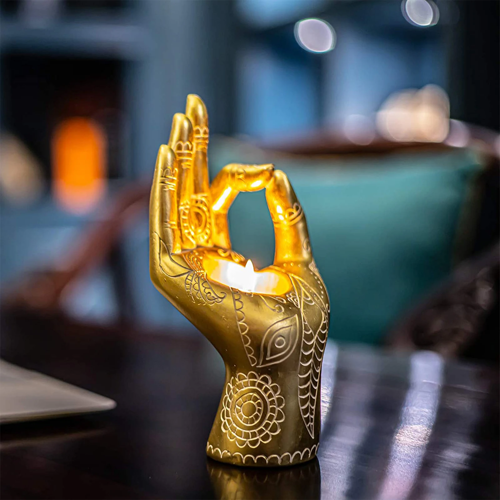 Свещник във Формата на Ръцете на Буда, Свещник от Смола, Тенис на Декор, Декоративни Съдове за Дома, Магазини, Бронз/Златни 1