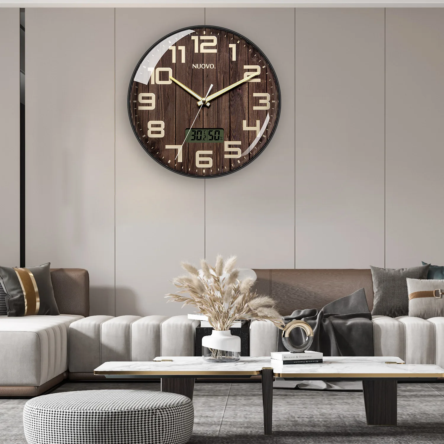 Стенен Часовник Ubaro С Светящимся Модерен Дизайн, Украса На Стаята, Дървени Часовници, Дисплея На Температурата И Влажността, Подобряване На Дома 4