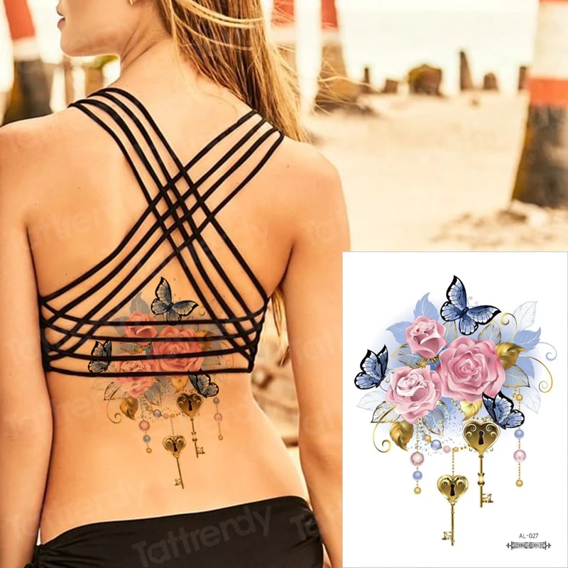 стикер с татуировка на индийската жена, татуировка на гърба, секси розови орнаменти, татуиране на тялото, реколта водоустойчив татуировка на гърдите за момичета, лято