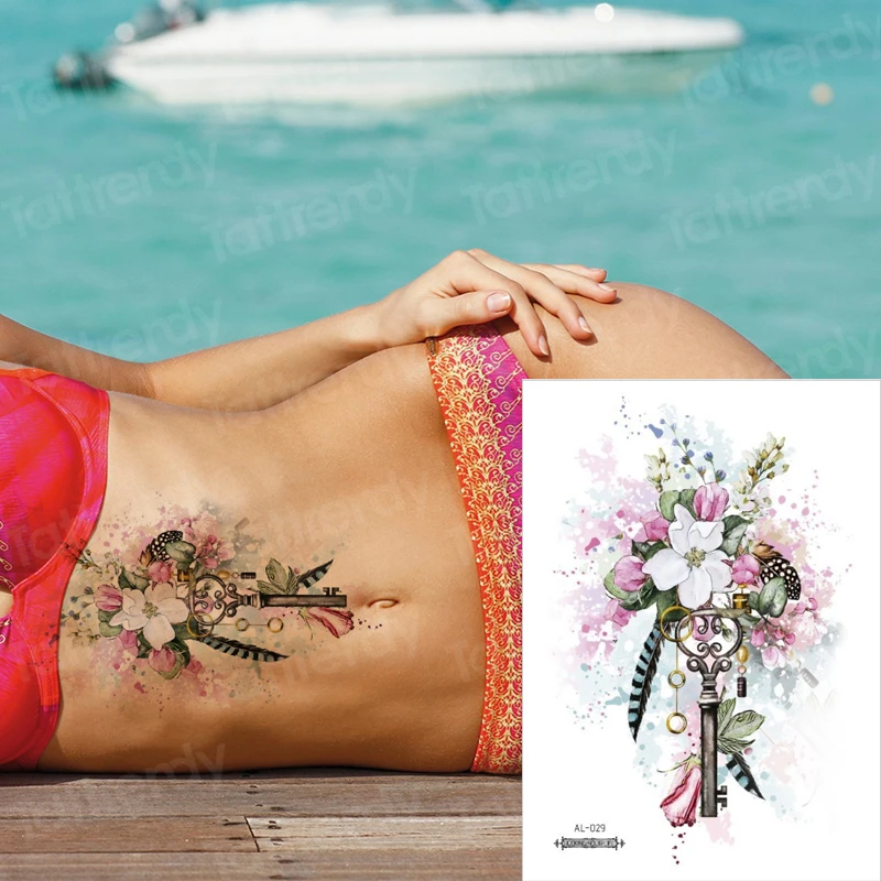 стикер с татуировка на индийската жена, татуировка на гърба, секси розови орнаменти, татуиране на тялото, реколта водоустойчив татуировка на гърдите за момичета, лято 4