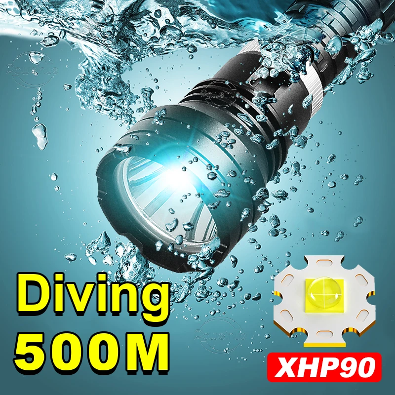 Супер Мощен Фенер За Гмуркане XHP90, Професионален Подводен Led Светкавица, Акумулаторна Лампа за Гмуркане IPX8, Водоустойчив Фенер