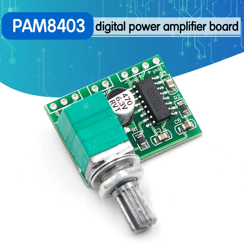 Такса цифров усилвател PAM8403 mini 5V с переключающим потенциометром могат да се захранват от USB 0