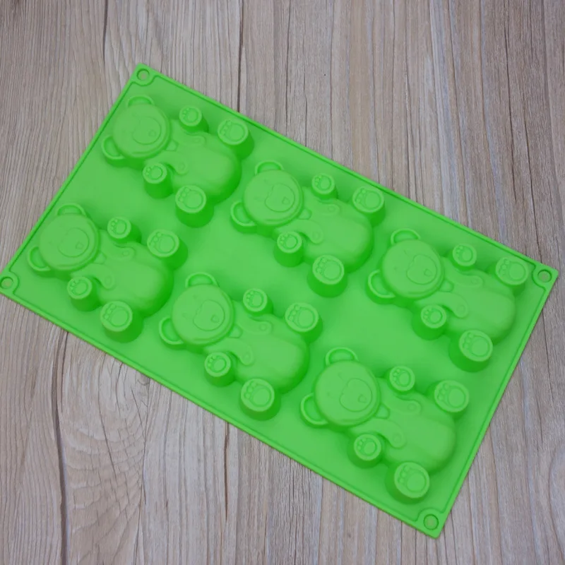 Творчески 6 Дупки 3D Прекрасен Мечка Форма за Торта Мухъл Кухня Фондан Торта Мухъл Силиконови Форми Инструменти За Печене на Случаен Цвят 3