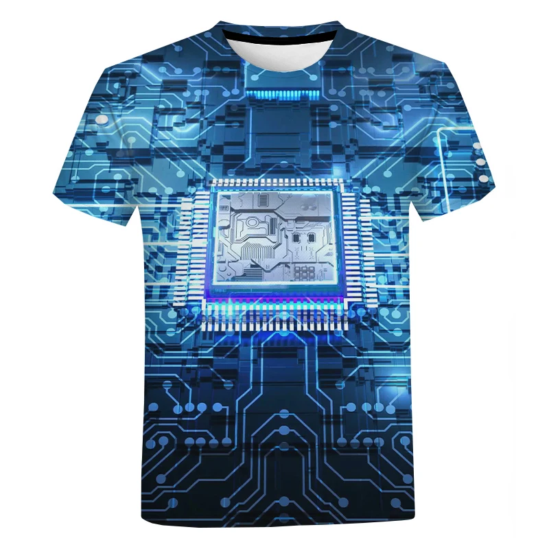 Тенденция Тениска с печатна платка и 3D-принтом За Мъже и Жени, Летни Ежедневни Блузи с електронен Чип, Градинска облекло в стил Харадзюку, Спортни Дрехи с Къс ръкав 0