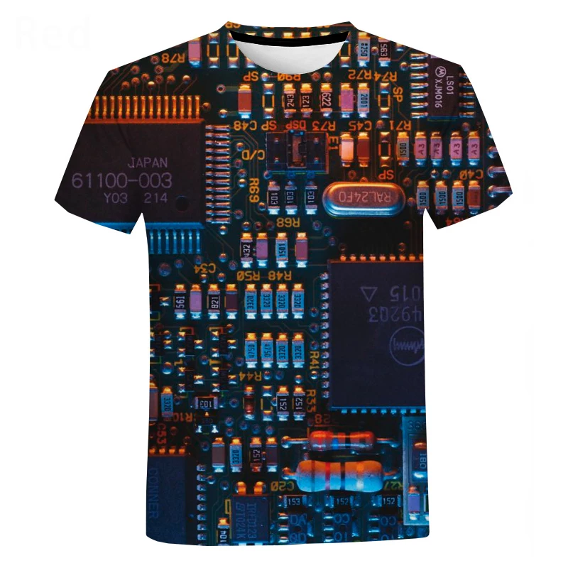 Тенденция Тениска с печатна платка и 3D-принтом За Мъже и Жени, Летни Ежедневни Блузи с електронен Чип, Градинска облекло в стил Харадзюку, Спортни Дрехи с Къс ръкав 5
