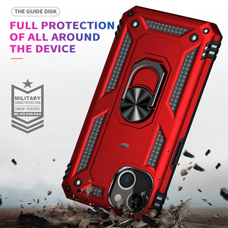 Устойчив на удари Броня Калъф-Поставка За iPhone 14 13 12 11 Pro XR Xs Max X SE 7 8 6S Plus SE с Магнитен Метален Пръстен На Пръста си, Калъф-Титуляр 4