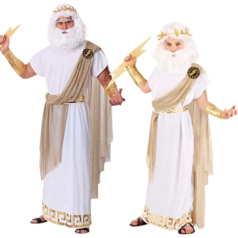 Хелоуин Мъж или деца древните гръцки Богове Костюми на Зевс Възрастен Крал на Рим Cosplay Карнавал концерта Ролеви Игри Вечерна Рокля 2