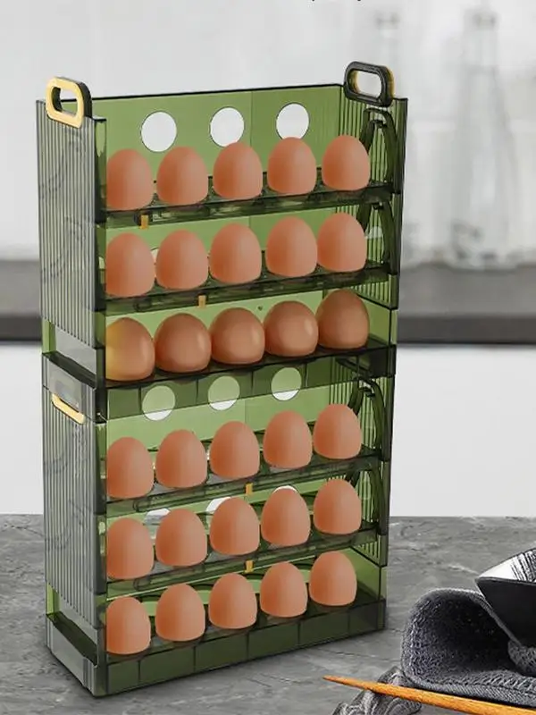 Хладилник Side Врата Тава За Яйца 3 Слоя 30 Мрежи Контейнер За Яйца Рафтове За Съхранение на Пресни Продукти, флип-надолу Кутия с Кухненски Органайзер 2