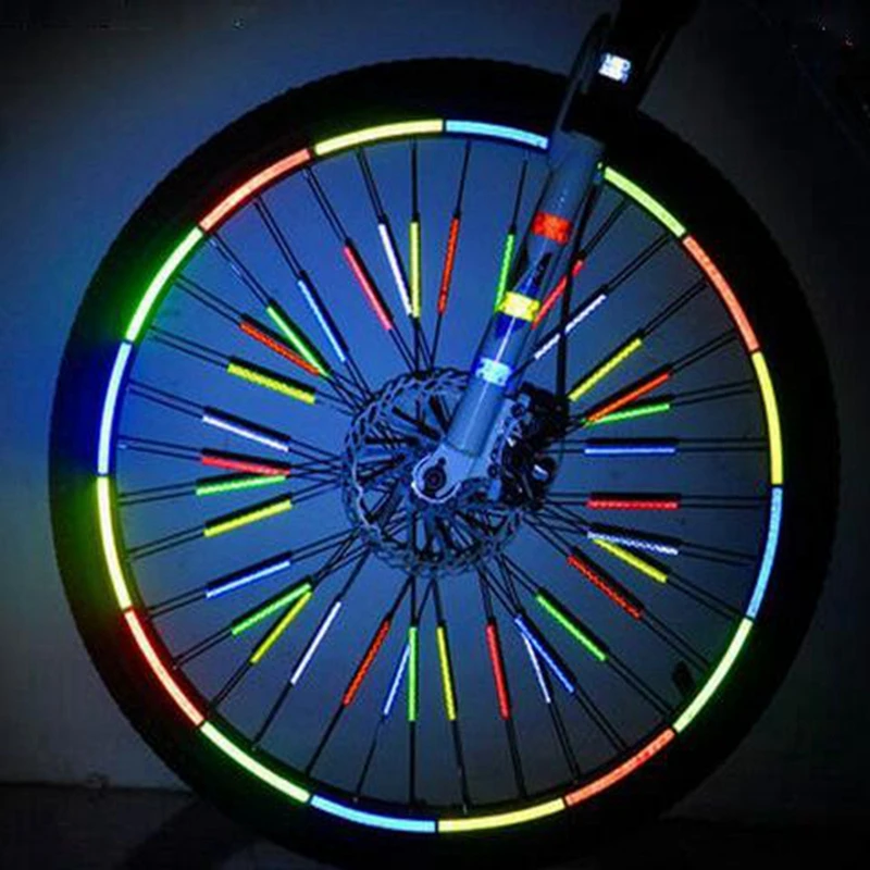 Цветни светлоотразителни спици украса на велосипедни спици пътен планински велосипед стоманена жично скоба предупредителни ленти обзавеждане за сигурност, конна езда 1