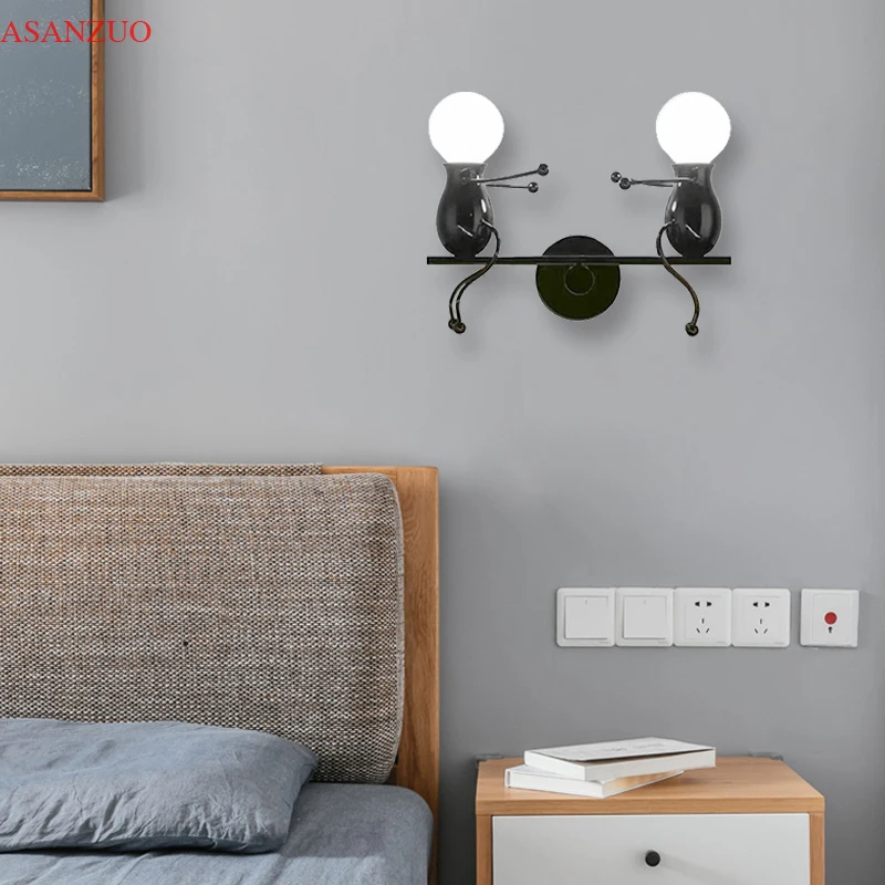Черен/бял детски стенни лампи творчески анимационен злодей, с монтиран на стената лампа модерна всекидневна, спалня и кабинет арт деко нощни лампи 2
