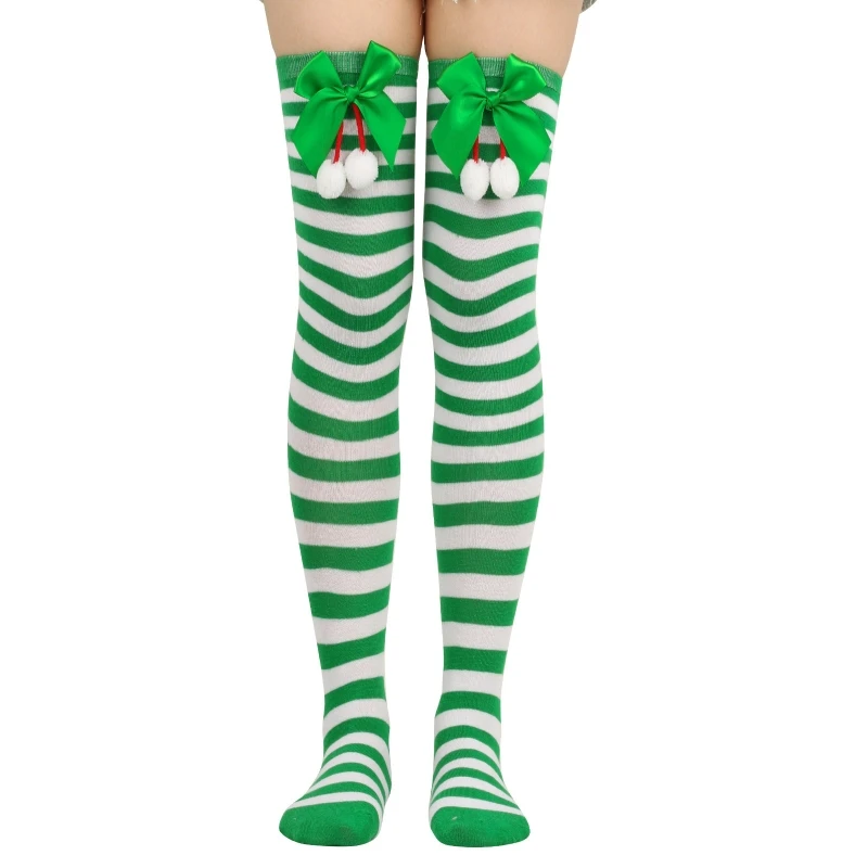 Шарени Чорапи За Жени Над Коляното Дълги Чорапи Коледни Зелени Червени Дълги Чорапи с Лък Дамски Чорапи За Краката 1