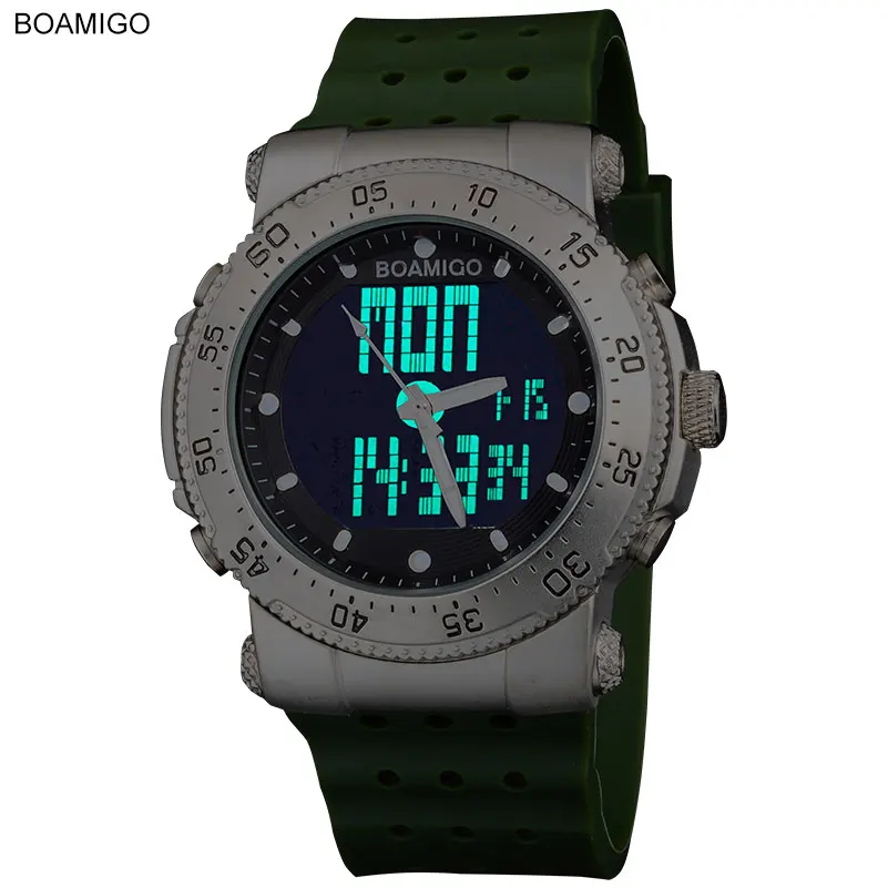 ШОК Нова марка BOAMIGO 3 часови пояс мъжки спортни армейските военно-морски военни часовници мъжки Кварцов механизъм Аналогов Цифров led часовник с гумена лента
